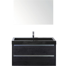 Badmöbel-Set Sanox Dante BxHxT 101 x 170 x 45,5 cm Frontfarbe black oak mit Waschtisch Naturstein schwarz und Naturstein-Waschtisch Spiegel Waschtischunterschrank