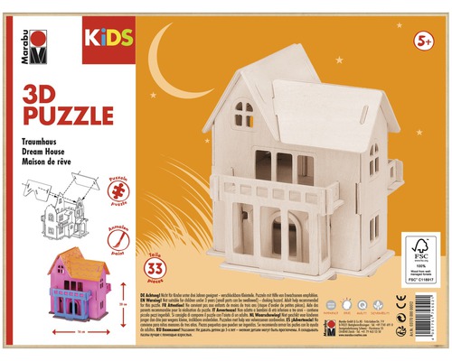 Marabu 3D Puzzle Traumhaus für Kinder ab fünf Jahren, 33 Teile
