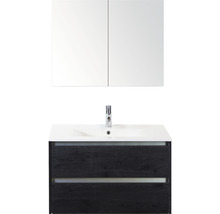 Badmöbel-Set Sanox Dante BxHxT 81 x 170 x 46 cm Frontfarbe black oak mit Waschtisch Keramik weiß