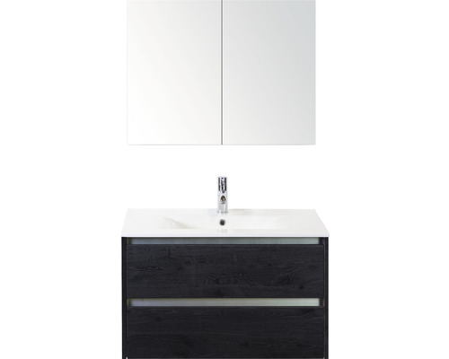 Set de meubles de salle de bains Sanox Dante lxhxp 81 x 170 x 46 cm couleur de façade black oak avec vasque céramique blanc