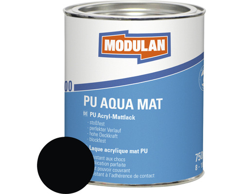 MODULAN 6200 PU Lack Aqua Matt RAL 9005 tiefschwarz 750 ml MODULAN PU Aqua Mattlack in Dose mit Farbbeispiel