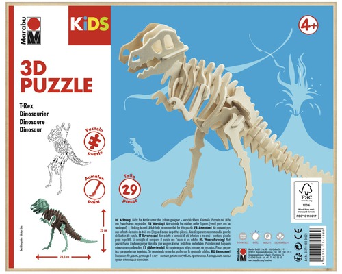Puzzle 3D Marabu T-Rex avec 29 pièces