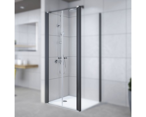 Porte de douche pour paroi latérale Breuer Elana 80 cm en verre transparent, profilé couleur noire 0601031001003