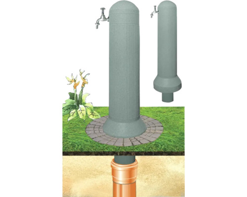 Borne fontaine de jardin avec robinet et conduite d''eau souterraine