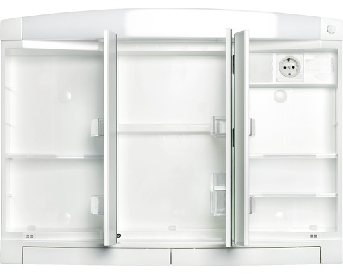 Offener Spiegelschrank mit Steckdose für das Badezimmer