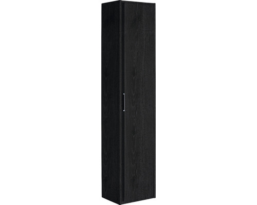 Schmaler, schwarzer Badezimmerschrank mit Tür