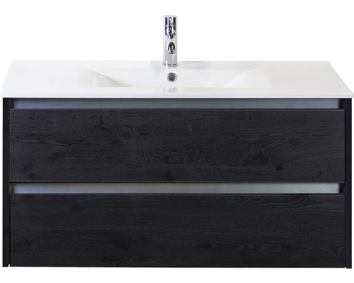Badmöbel-Set Sanox Dante BxHxT 101 x 52 x 46 cm Frontfarbe black oak mit Waschtisch Keramik weiß Badmöbel-Set Sanox Dante BxHxT 101 x 52 x 46 cm Frontfarbe black oak mit Waschtisch Keramik weiß