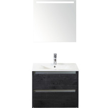 Set de meubles de salle de bains Sanox Dante lxhxp 61 x 170 x 46 cm couleur de façade black oak avec vasque en céramique blanc et vasque céramique miroir avec éclairage LED meuble sous vasque