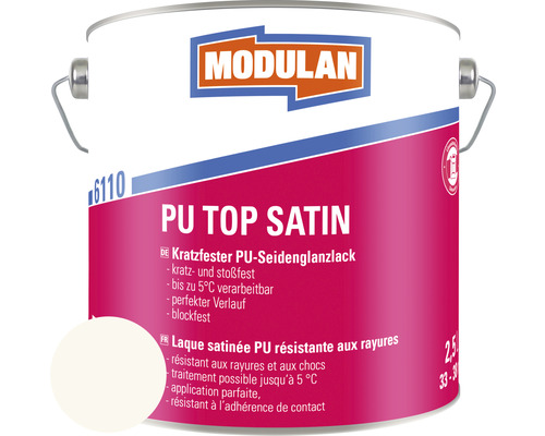 MODULAN 6110 PU Lack Top Satin RAL 9010 reinweiß 2,5 L Dose PU-Seidenglanzlack für kratzfeste Oberflächen