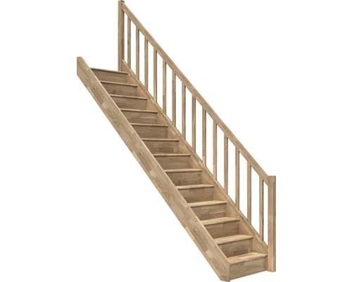 Escalier à limon latéral escalier de meunier Pertura Elenie chêne avec contremarches droit 14 marches / 15 pas de marche garde-corps à barres verticales