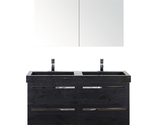 Set de meubles de salle de bains Sanox Seville lxhxp 121 x 170 x 45,5 cm couleur de façade noir avec vasque en pierre naturelle noir