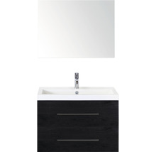 Badmöbel-Set Sanox Straight BxHxT 80 x 170 x 40 cm Frontfarbe black oak mit Waschtisch Mineralguss weiß und Mineralguss-Waschtisch Spiegel Waschtischunterschrank