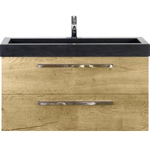 Einzelbadmöbel Sanox Seville BxHxT 101 x 58 x 45,5 cm Frontfarbe eiche natur mit Waschtisch Naturstein schwarz 81702527