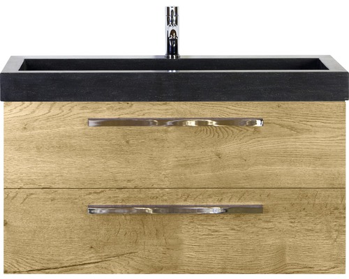Einzelbadmöbel Sanox Seville BxHxT 101 x 58 x 45,5 cm Frontfarbe eiche natur mit Waschtisch Naturstein schwarz 81702527 Einzelbadmöbel Sanox Seville BxHxT 101 x 58 x 45,5 cm Frontfarbe eiche natur mit Waschtisch Naturstein schwarz 81702527