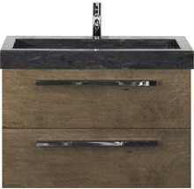 Badmöbel-Set Sanox Seville BxHxT 81 x 58 x 45,5 cm Frontfarbe tabacco mit Waschtisch Naturstein schwarz