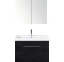 Badmöbel-Set Sanox Straight BxHxT 80 x 170 x 40 cm Frontfarbe black oak mit Waschtisch Mineralguss weiß
