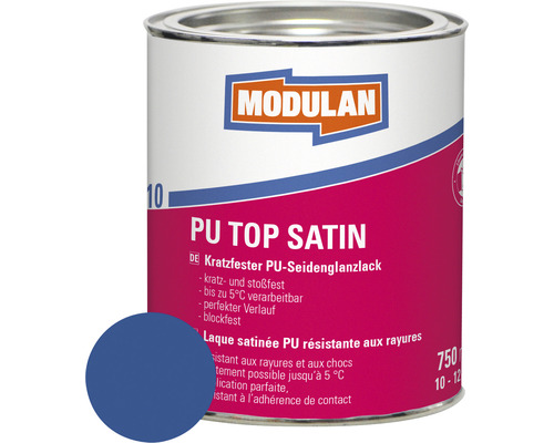 Laque MODULAN 6110 PU Top satin RAL 5010 blue gentiane 750 ml Boîte de laque Modulan PU Top Satin avec exemple de couleur