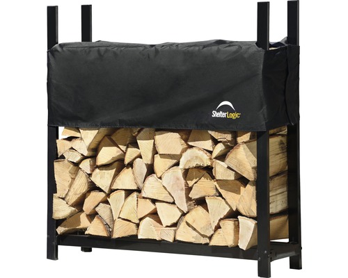 Brennholzregal mit Holz und Abdeckung