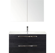 Badmöbel-Set Sanox Seville BxHxT 101 x 170 x 46 cm Frontfarbe black oak mit Waschtisch Keramik weiß