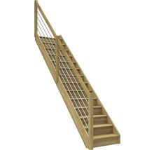 Escalier à limon latéral escalier de meunier Pertura Elenie chêne avec contremarches droit 14 marches / 15 pas de marche garde-corps à barres horizontales-thumb-0