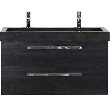 Naturstein Doppelwaschbecken mit Unterschrank Sanox SEVILLE BxHxT 101x58x45.5 cm Frontfarbe black oak 81702949