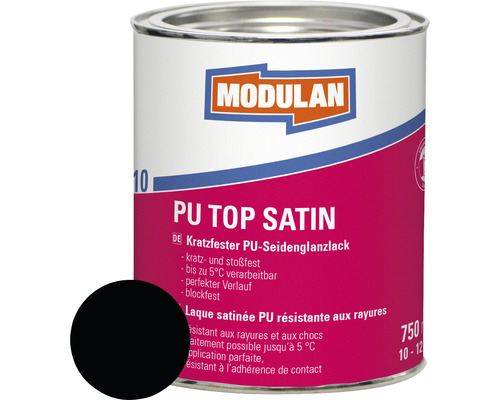 Laque MODULAN 6110 PU Top Satin RAL 9005 noir profond 750 ml Boîte de laque Modulan PU Top Satin avec échantillon de couleur