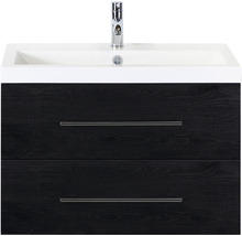 Badmöbel-Set Sanox Straight BxHxT 80 x 55 x 40 cm Frontfarbe black oak mit Waschtisch Mineralguss weiß
