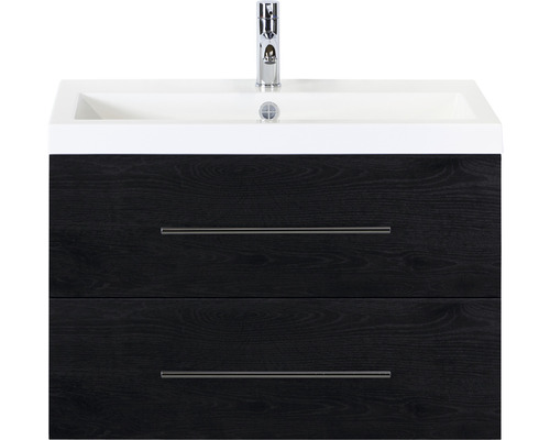 Badmöbel-Set Sanox Straight BxHxT 80 x 55 x 40 cm Frontfarbe black oak mit Waschtisch Mineralguss weiß Badmöbel-Set Sanox Straight BxHxT 80 x 55 x 40 cm Frontfarbe black oak mit Waschtisch Mineralguss weiß