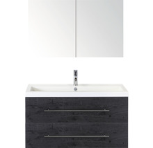 Einzelbadmöbel Sanox Straight BxHxT 100 x 170 x 40 cm Frontfarbe black oak mit Waschtisch Mineralguss weiß Griff chrom glanz 84715749