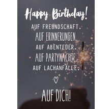 Carte d''anniversaire avec le texte Happy Birthday et félicitations en allemand