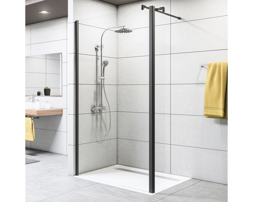 Paroi de douche à l'italienne Breuer Entra 120 cm décor gris profilé couleur noir