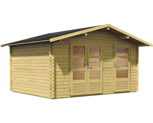 Abri de jardin en bois avec trois portes doubles