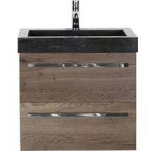 Badmöbel-Set Sanox Seville BxHxT 61 x 58 x 45,5 cm Frontfarbe tabacco mit Waschtisch Naturstein schwarz