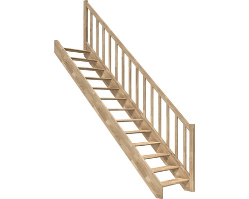 Escalier à limon latéral Pertura Elenie chêne sans contremarches droit 14 marches / 15 pas de marche garde-corps à barres verticales