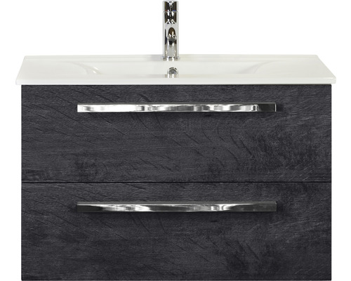 Set de meubles de salle de bains Sanox Seville lxhxp 81 x 52 x 46 cm couleur de façade black oak avec vasque céramique blanc