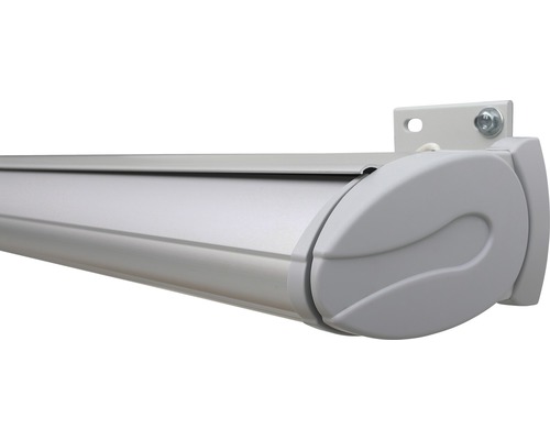 Vue détaillée d''un store banne avec cassette et support mural