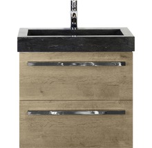 Badmöbel-Set Sanox Seville BxHxT 61 x 58 x 45,5 cm Frontfarbe eiche natur mit Waschtisch Naturstein schwarz