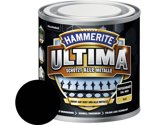 Laque de protection pour métaux Hammerite Ultima Ral 9005 noir foncé mat 250 ml
