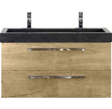 Naturstein Doppelwaschbecken mit Unterschrank Sanox SEVILLE BxHxT 101x58x45.5 cm Frontfarbe eiche natur 81702927