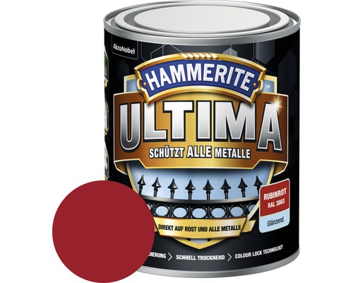 Laque de protection pour métaux Hammerite Ultima Ral 3003 rouge rubis brillant 750 ml