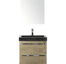 Badmöbel-Set Sanox Seville BxHxT 61 x 170 x 45,5 cm Frontfarbe eiche natur mit Waschtisch Naturstein schwarz