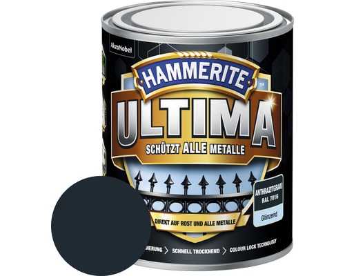 Hammerite laque de protection pour métaux Ultima Ral 7016 gris anthracite brillant 750 ml