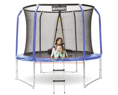 Cadre métallique, pièce de rechange pour trampoline Marimex Ø 305 cm réf. 5492906 Trampoline avec filet de sécurité et échelle, deux enfants sont allongés sur le trampoline