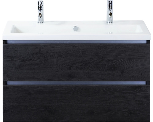 Ensemble de meubles de salle de bains Sanox Vogue couleur de façade black oak lxhxp 101 x 59 x 41 cm avec vasque en céramique