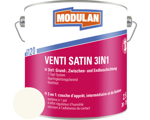 Laque MODULAN 6120 Venti satin 3en1 RAL 9010 blanc pur 2,5 l