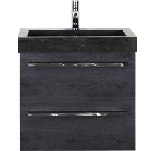 Badmöbel-Set Sanox Seville BxHxT 61 x 58 x 45,5 cm Frontfarbe schwarz eiche mit Waschtisch Naturstein schwarz