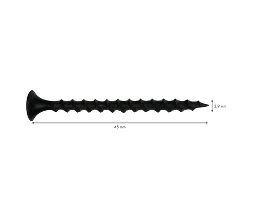 Schwarze Holzschraube, 45 mm lang und 3,9 mm Durchmesser