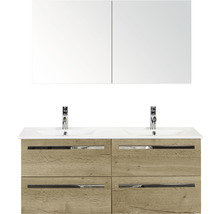 Badmöbel-Set Sanox Seville BxHxT 121 x 170 x 46 cm Frontfarbe eiche natur mit Waschtisch Keramik weiß