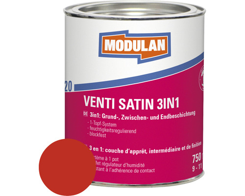 Laque MODULAN 6120 Venti satin 3en1 RAL 3000 rouge feu 750 ml Boîte de peinture Modulan Venti Satin 3en1