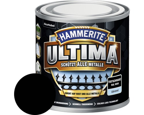 Hammerite laque de protection pour métaux Ultima Ral 9005 noir foncé brillant 250 ml